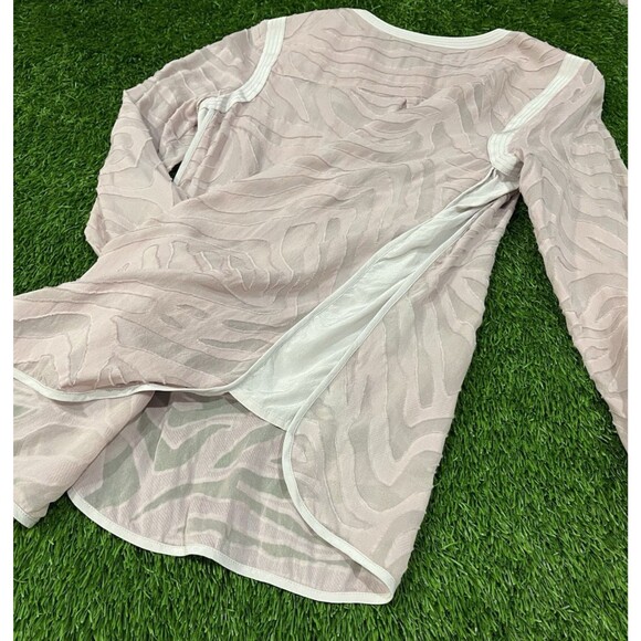 Rebecca Taylor Button Up Blouse Women's Pink Blush Animal Print Silk Sheer Top 2 - Picture 10 of 13